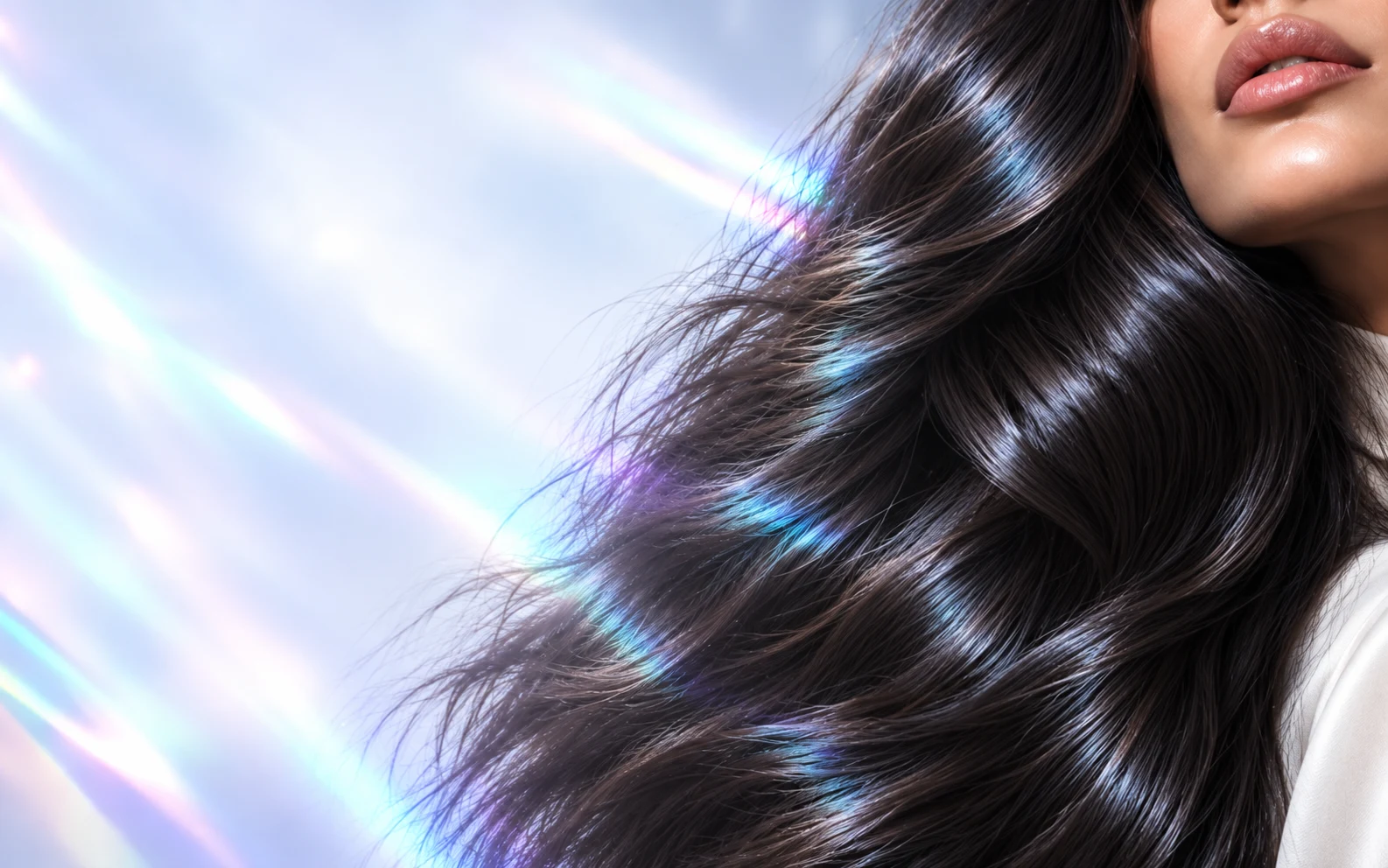 Soft flowing hair in quiet prismatic light